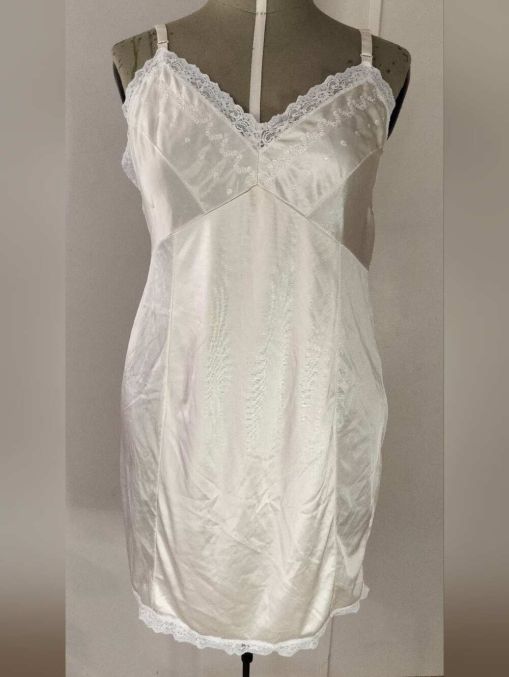 Ivory Lace-Trim Satin Chemise Slip